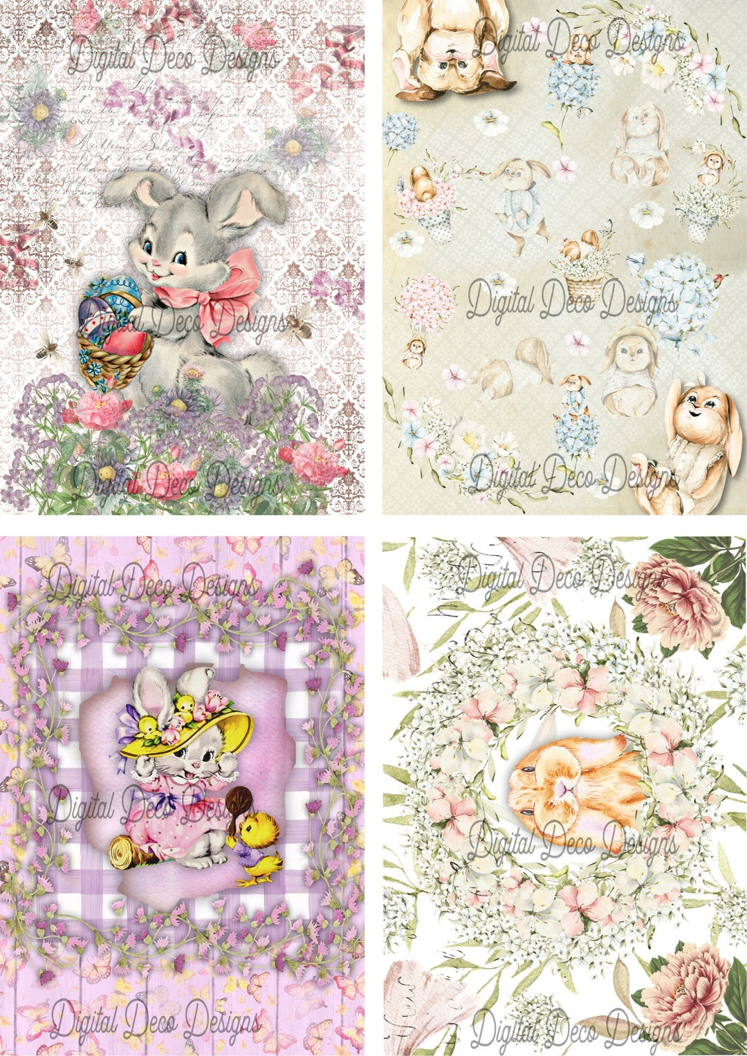 Spring And Easter Bunnies 4 Collage Sheet (#E021)-Digital Deco Designs