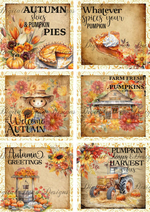 Fall Sentiments Collage 3 Square Minis (Prints Perks) (#B040)-Decoupage Paper