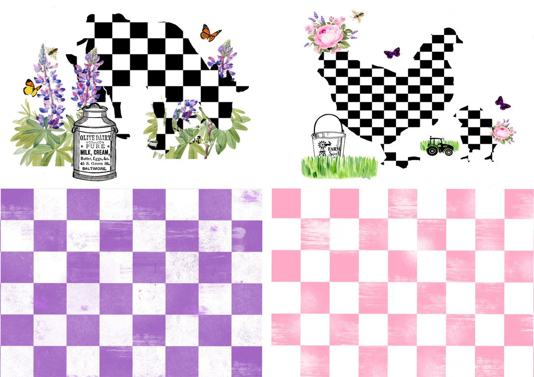 Farm Animals and Checks Combo Sheet (#B045)-Digital Deco Designs