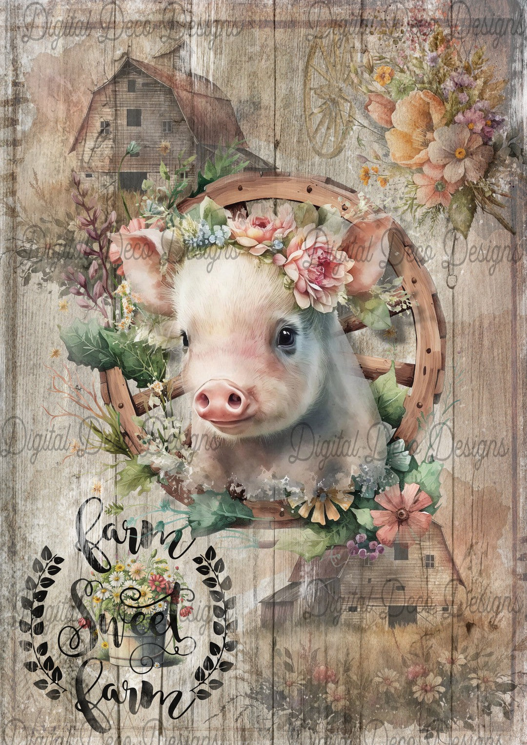 Farm Sweet Farm Piglet 1 (#B049)-Digital Deco Designs