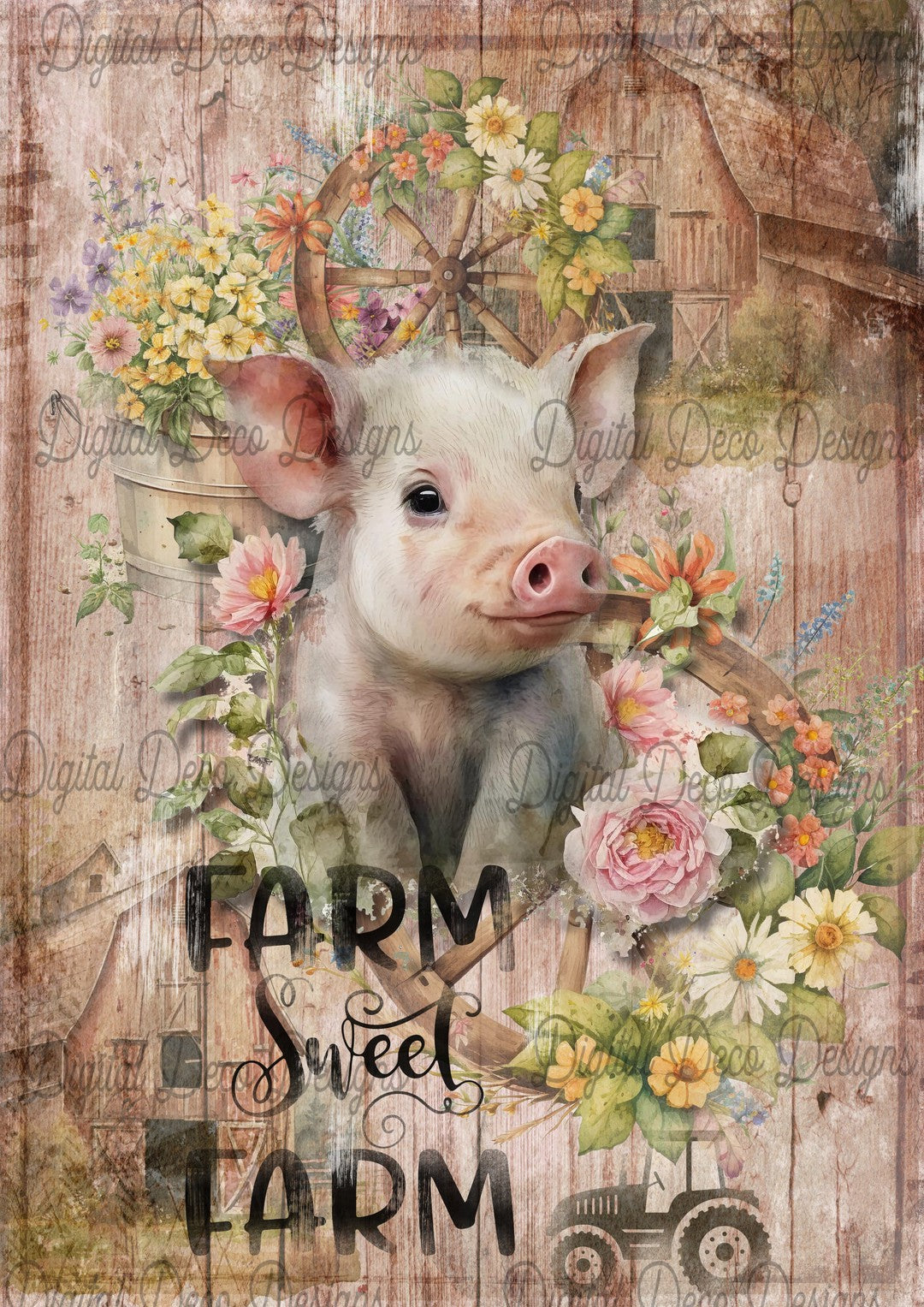 Farm Sweet Farm Piglet 2 (#B050)-Decoupage Paper