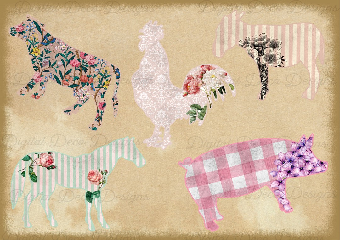 Fussy Cut Farm Animals (#B060)-Digital Deco Designs