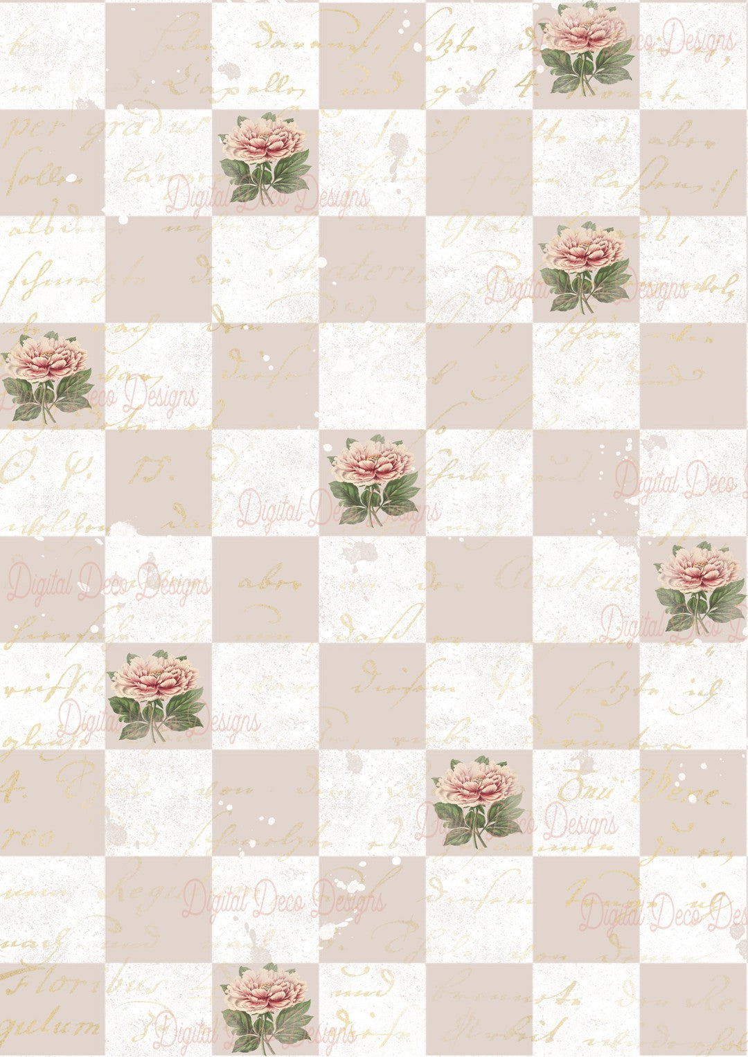 Garden Walk Tan and While Checks (#B061)-Digital Deco Designs