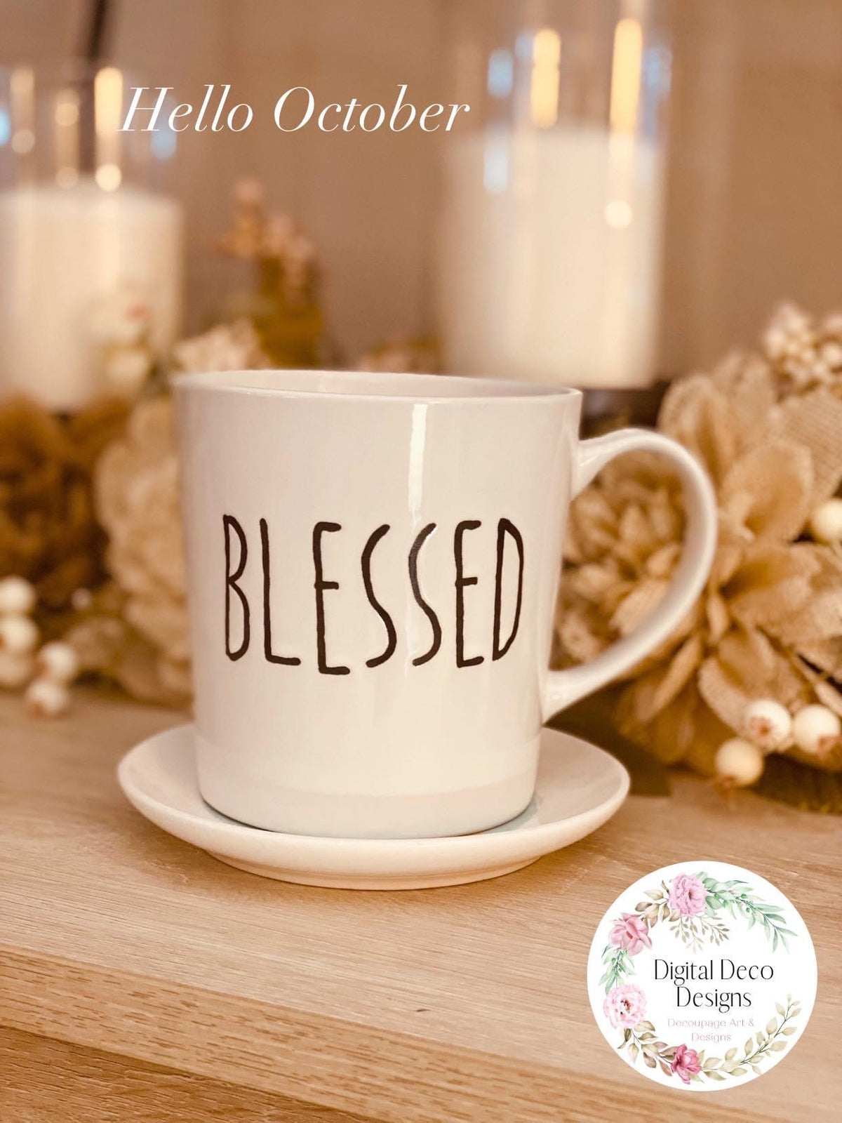 Hello October Coffee Blessed Quote Meme Inspiration Motivation-Decoupage Paper