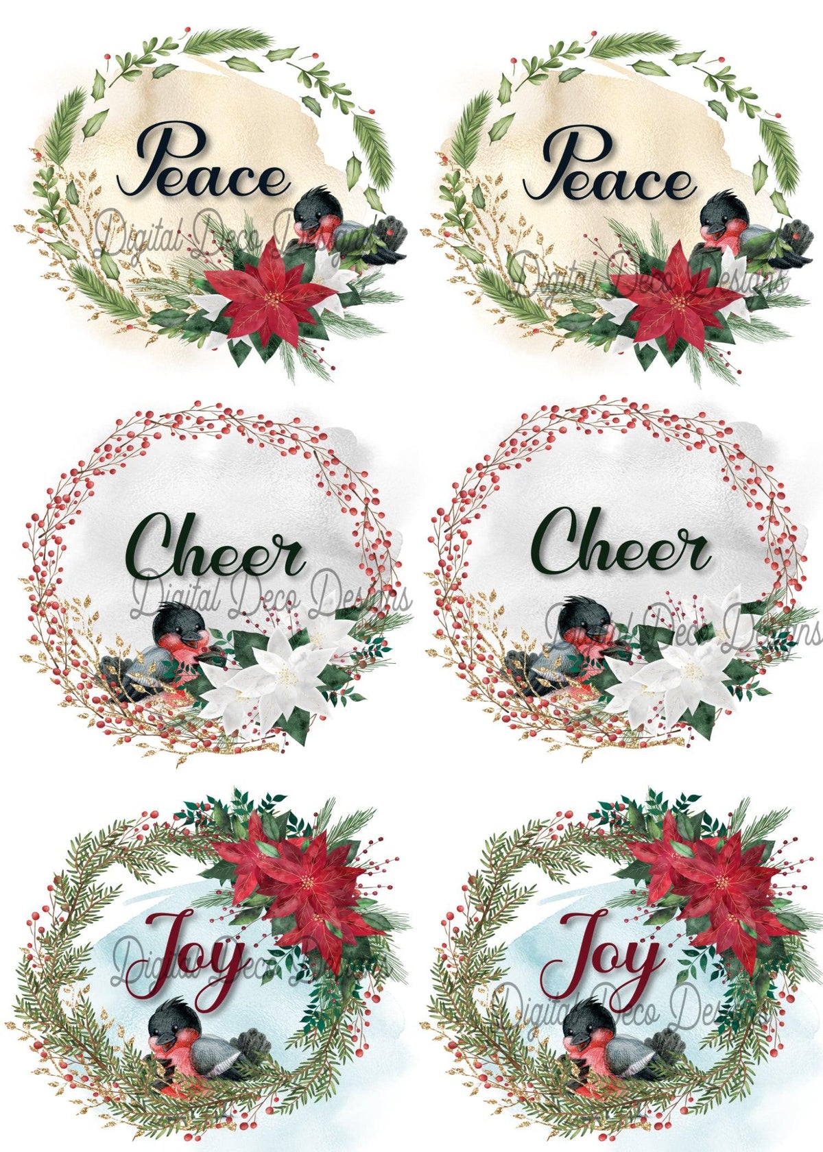Holiday Cheer Wreaths Collage Sentiments (#B098)-Digital Deco Designs