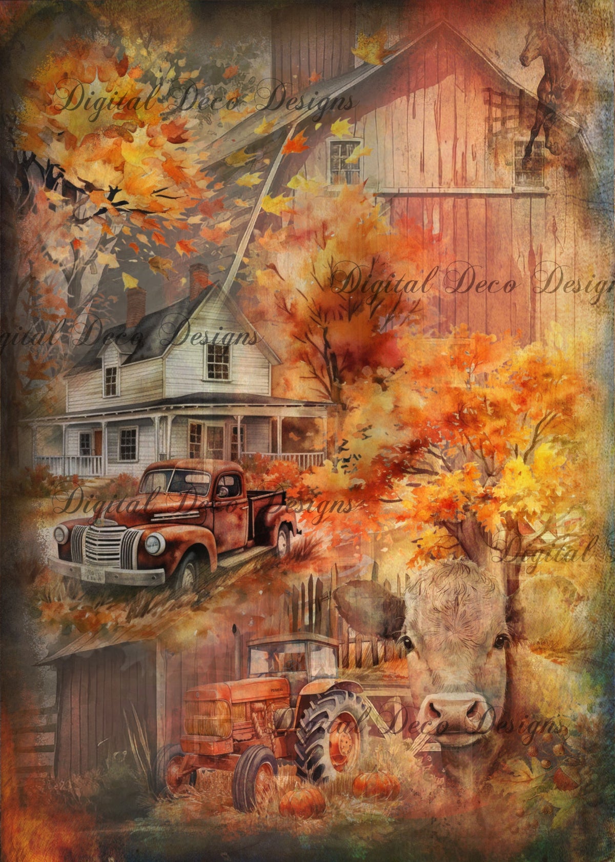 Hometown Farm Autumn Glow (Prints Perks) (#C011)-Decoupage Paper