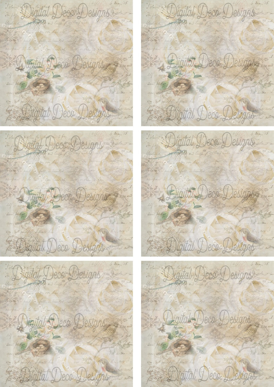 Ivory Cream Collage Sheet (#C023)-Decoupage Paper