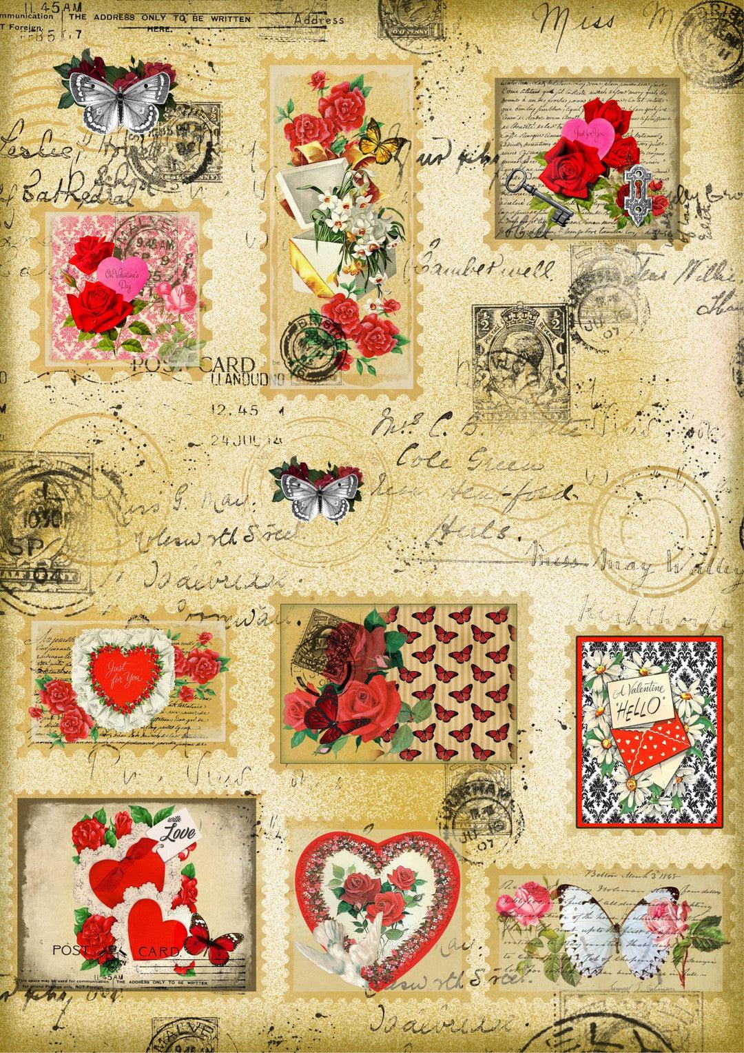 Love Stamp Decorative Collage Sheet (#C056)-Digital Deco Designs