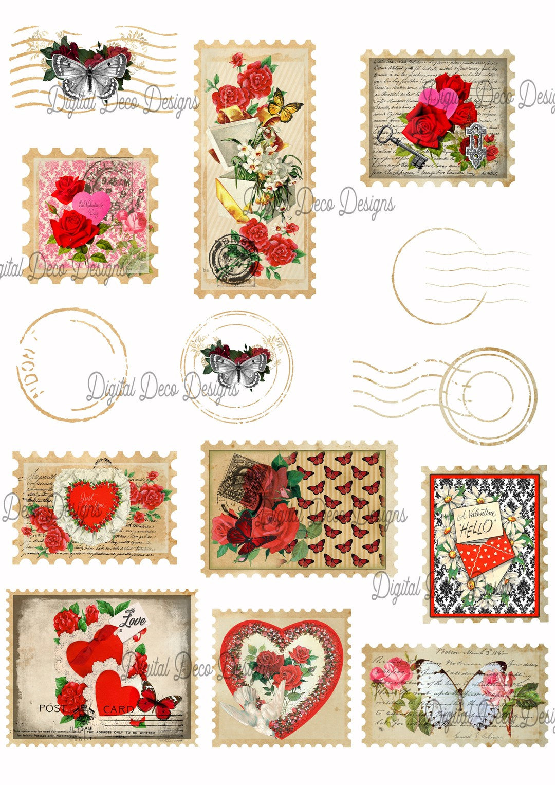 Love Stamp Cut Out Collage Sheet (#C055)-Digital Deco Designs