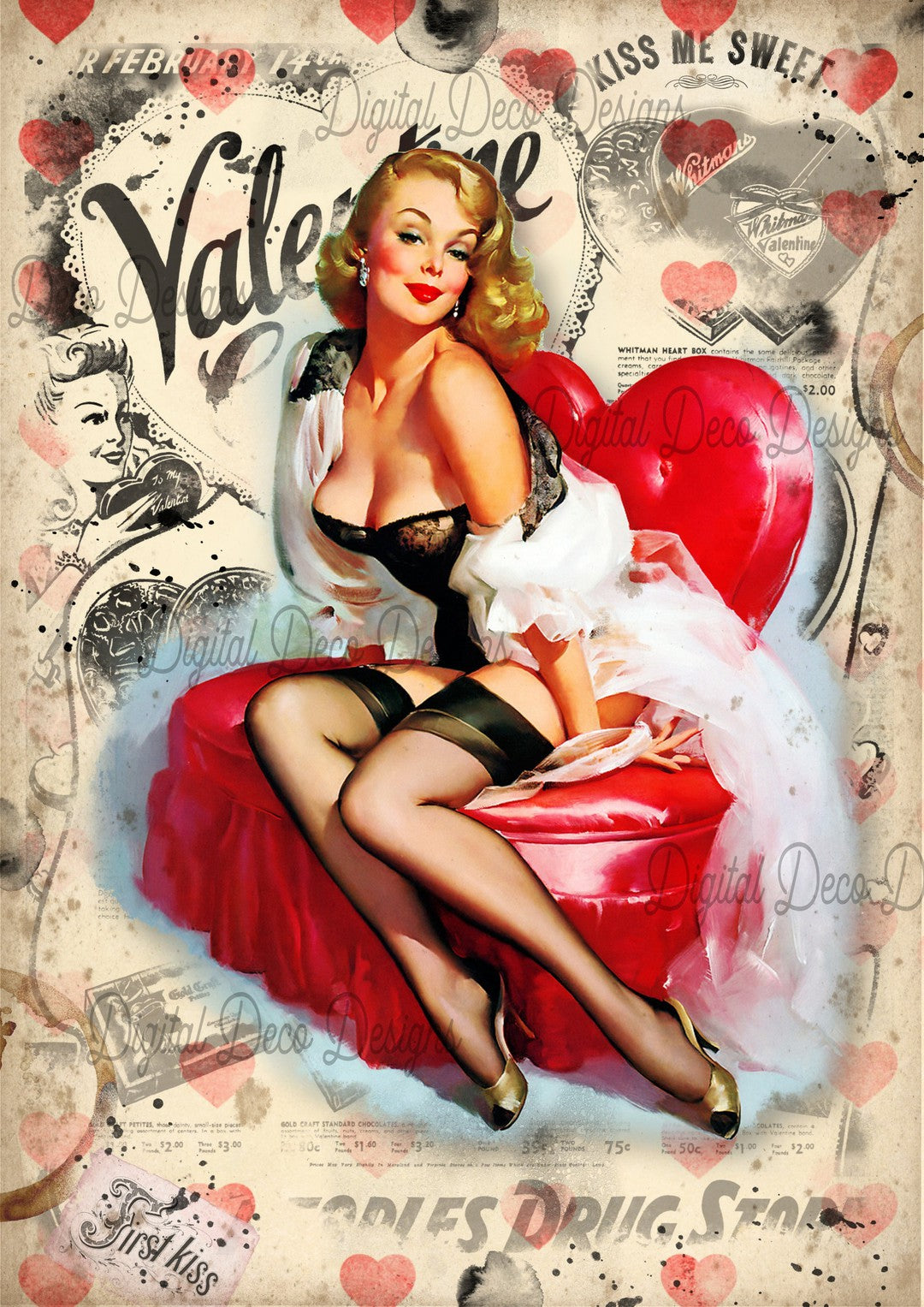 Pin Up Girl Valentine (#D006)-Digital Deco Designs
