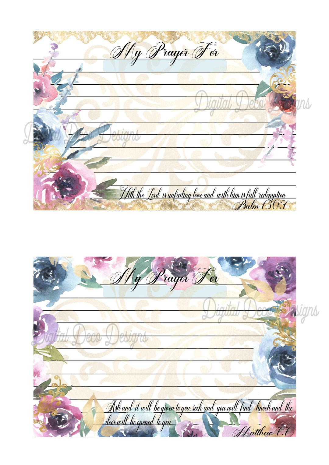 Floral Prayer Cards (#B052)-Decoupage Paper