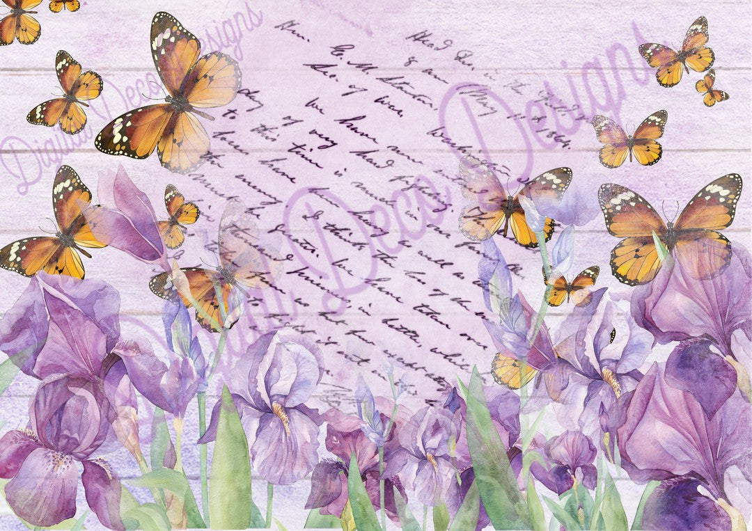 Purple Irises and Butterflies (#D060) (Exclusive Members Design)-Digital Deco Designs