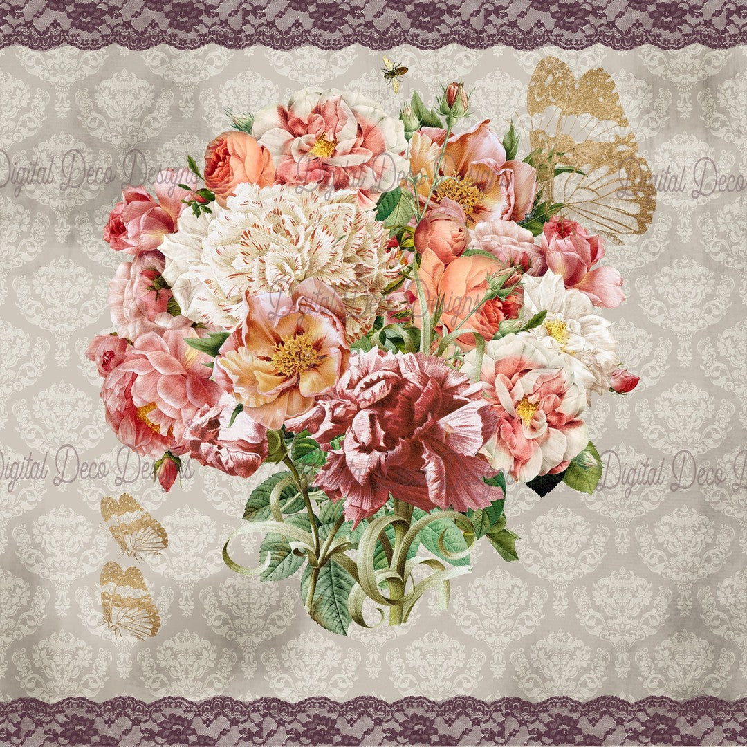 Spring Vintage Flower Bouquet (#E026)-Digital Deco Designs
