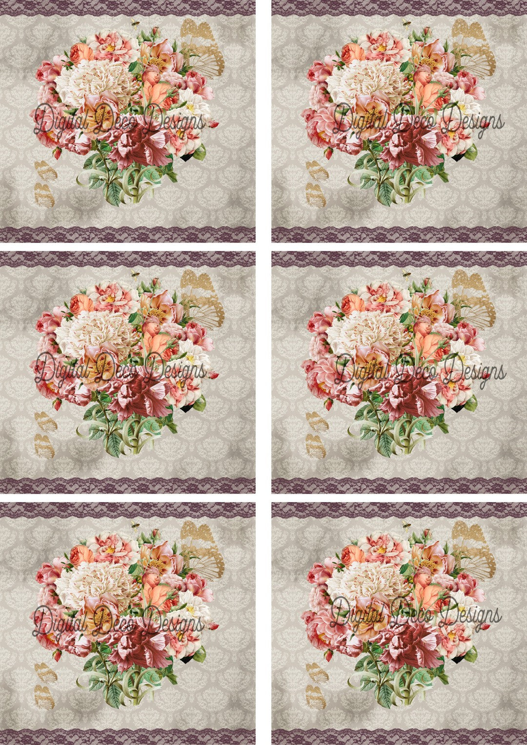 Spring Vintage Bouquet Collage Sheet (#E025)-Digital Deco Designs