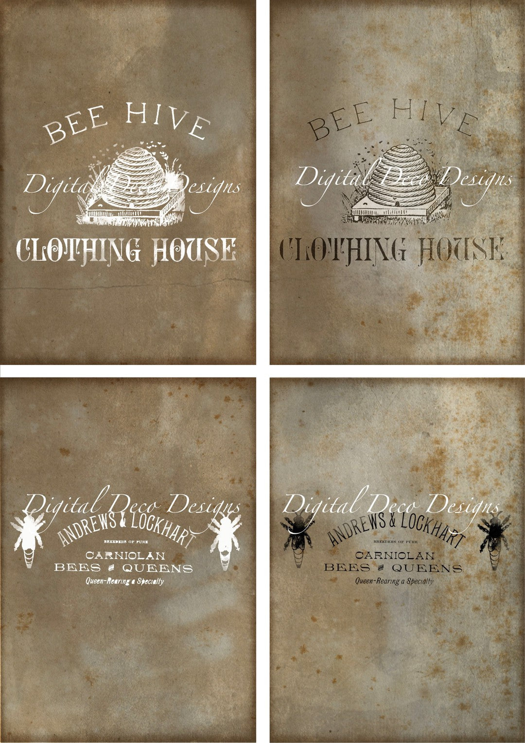 Primitive Bees Collage Sheet (#D051)-Digital Deco Designs