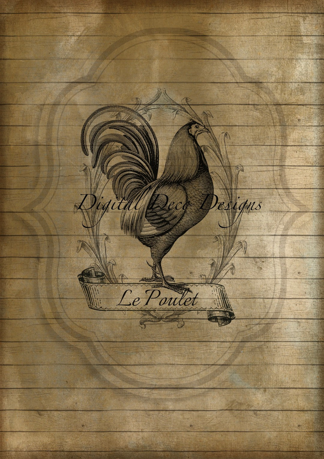 Primitive French Rooster (#D052)-Digital Deco Designs