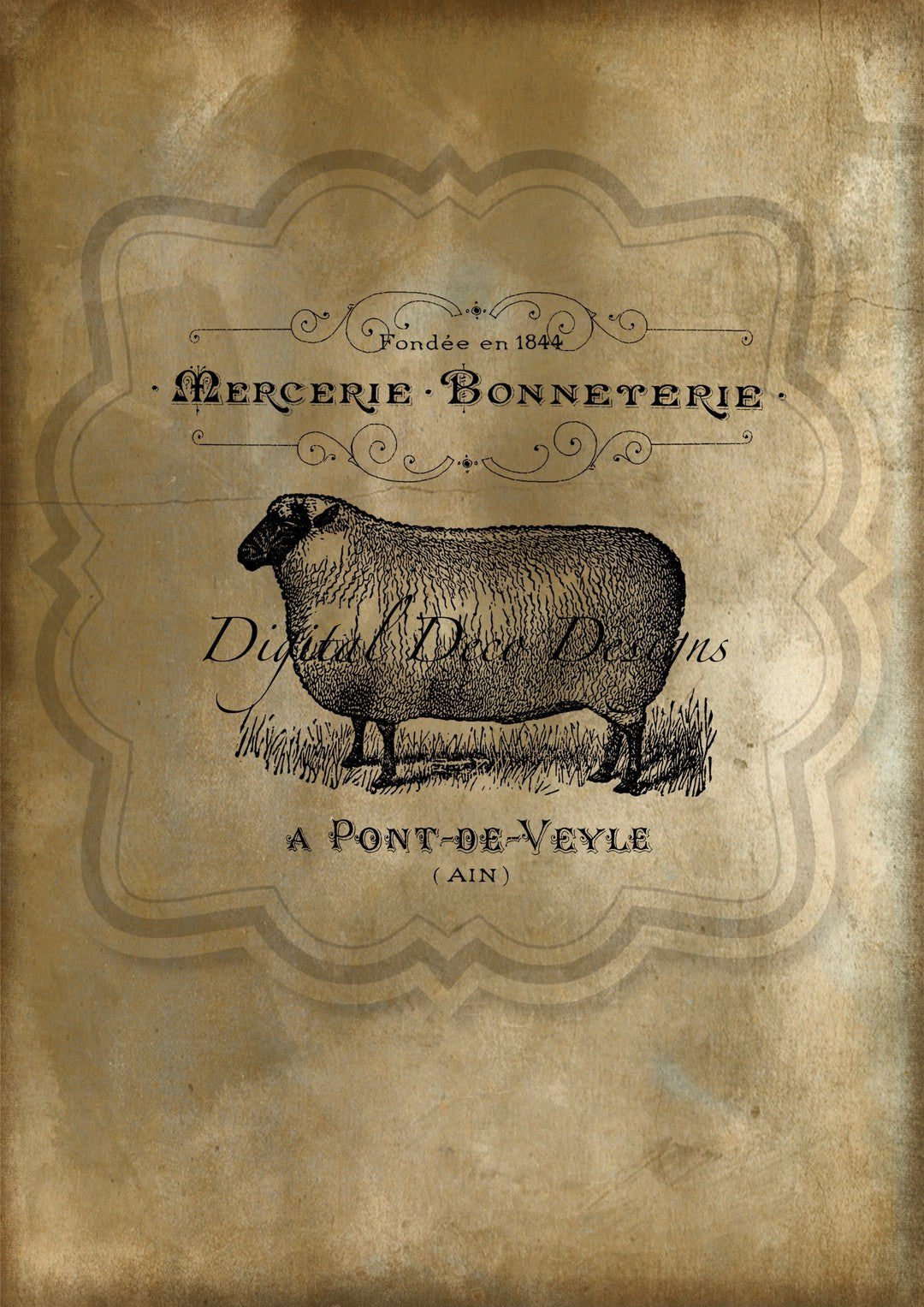 Primitive French Sheep (D054) Digital Deco Designs