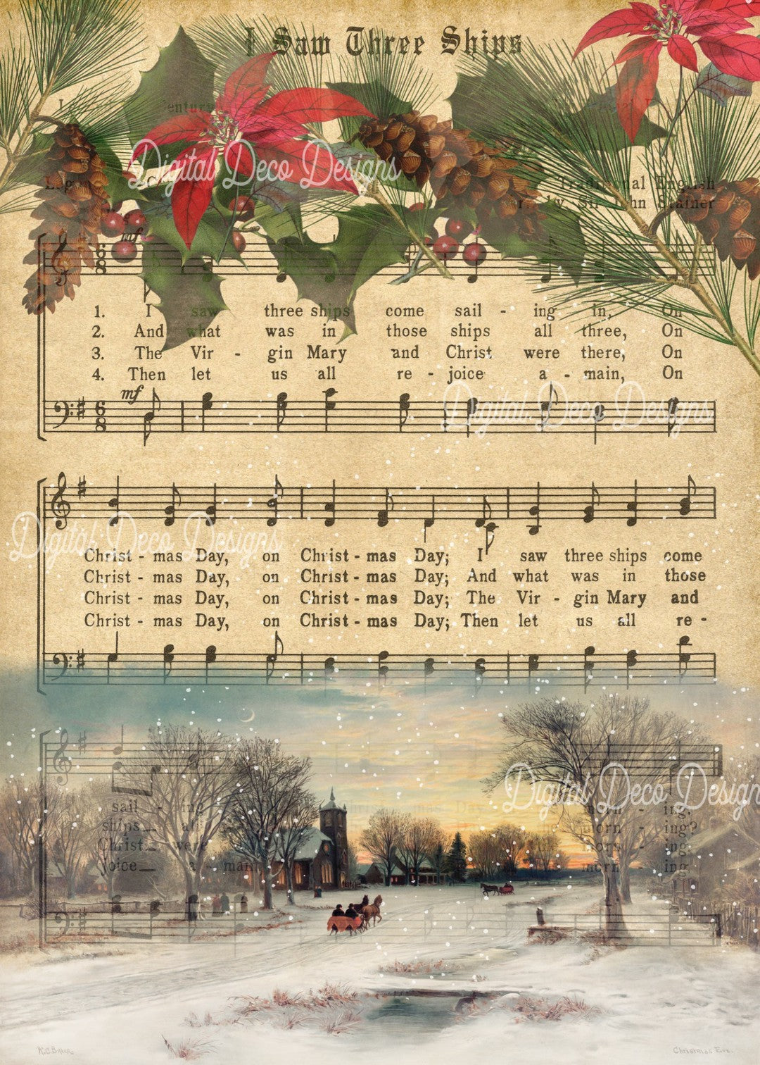 Christmas Snow Day Evening (#A094)-Digital Deco Designs