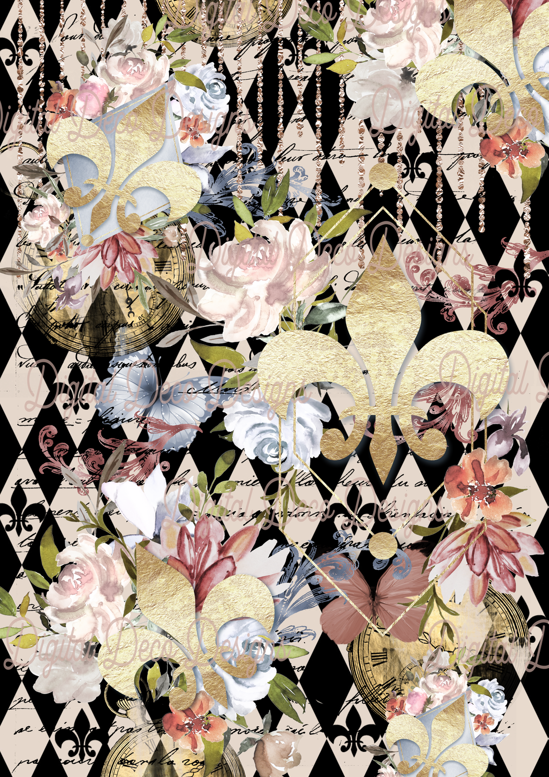 Fleur de Harlequin (#B051)-Digital Deco Designs